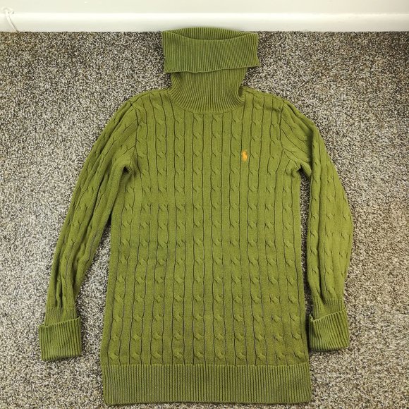 Vintage Ralph Lauren Sport Sweater Cable Knit Turtleneck Green Womens Small - Picture 2 of 8